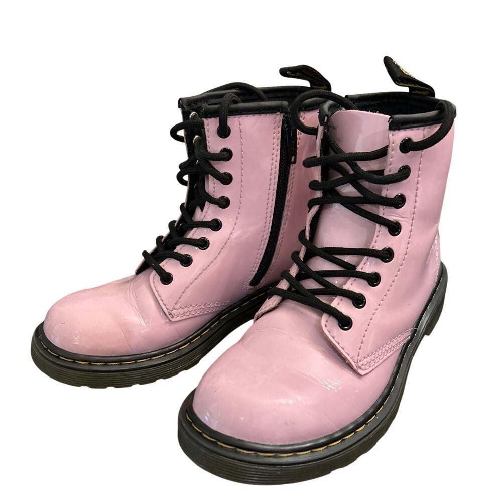 Dr Doc Martens Boots Girls US Size 2 Brooklee Light Pink Side Zip Patent Leather
